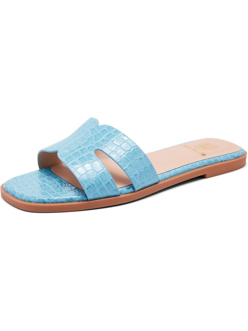 Women's Green Flat Comfortable Slides Fashion Square Open Toe Slip Beach Sandal